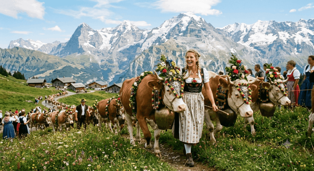 Blumenmeer und Glockenklang Die magische Tradition des Schweizer Alpabzugs (2026)